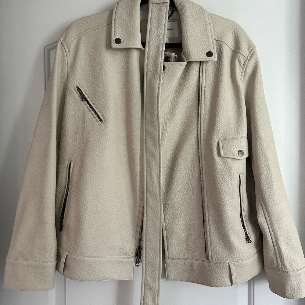 Vegan Leather Moto Jacket in Cream